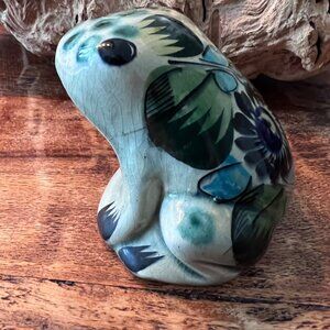 Hand-Painted Mexican Folk Art  Ceramic Frog Floral Design 3.5" Inch